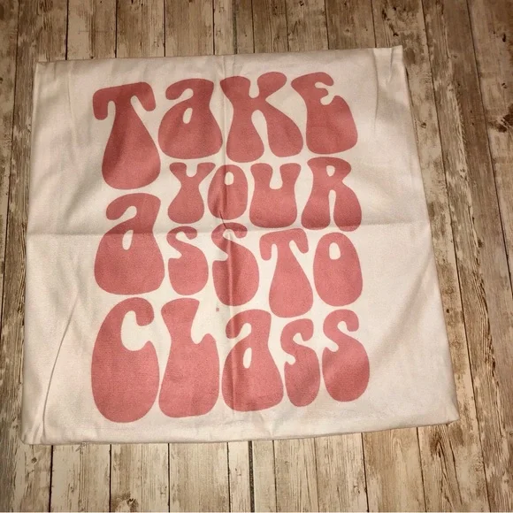 “Take your ass to class" vintage font pillow cover - 18"x18" zip closure -NEW - Picture 2 of 8